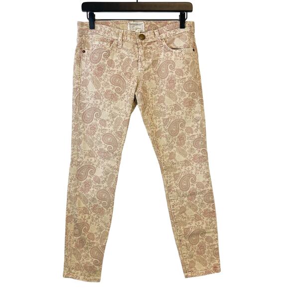 Current/Elliott Size 26 The Stiletto Khaki Skinny Ankle Jeans Beige Paisley - Picture 1 of 9